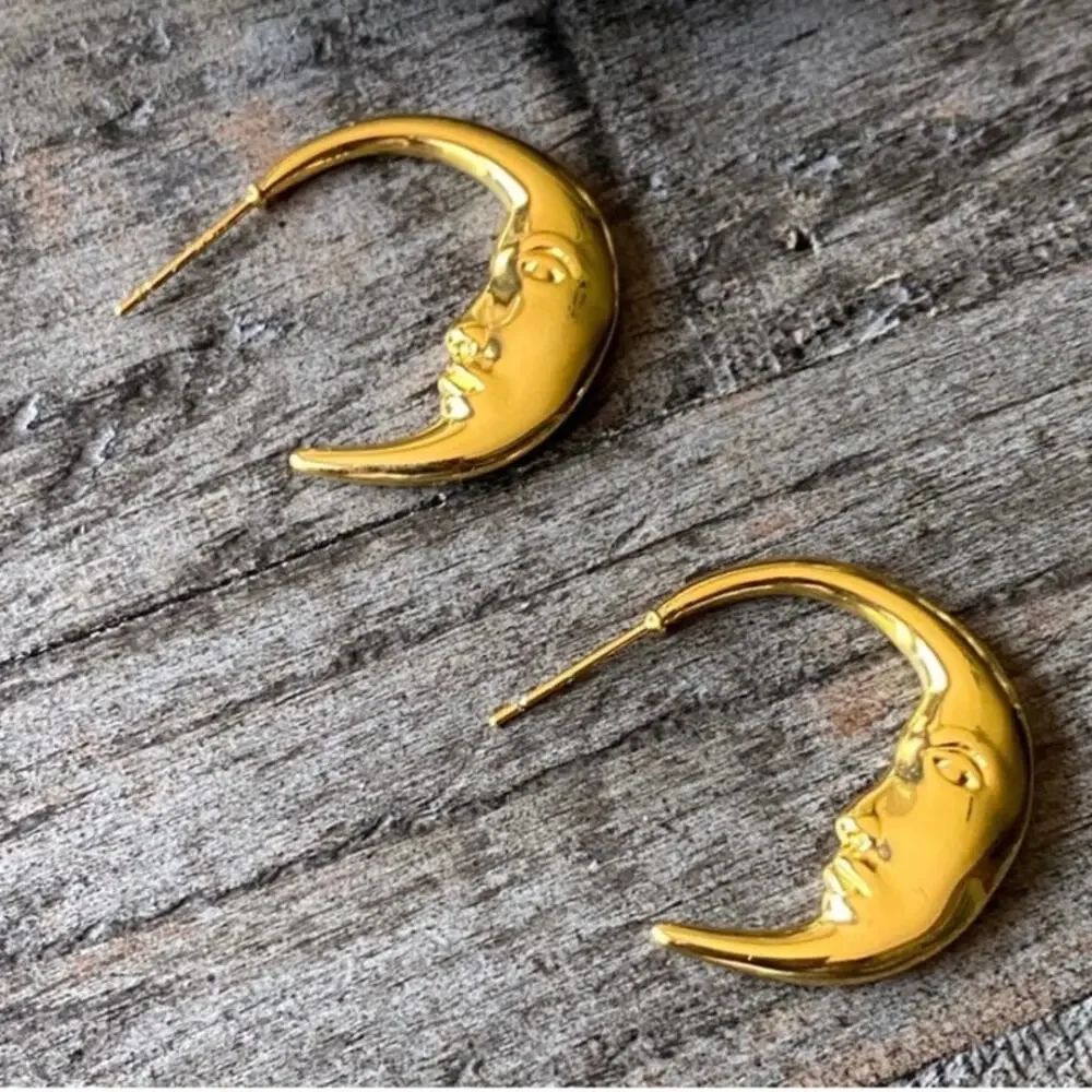 NEW Crescent Moon Face Statement Earrings - Picture 3 of 15
